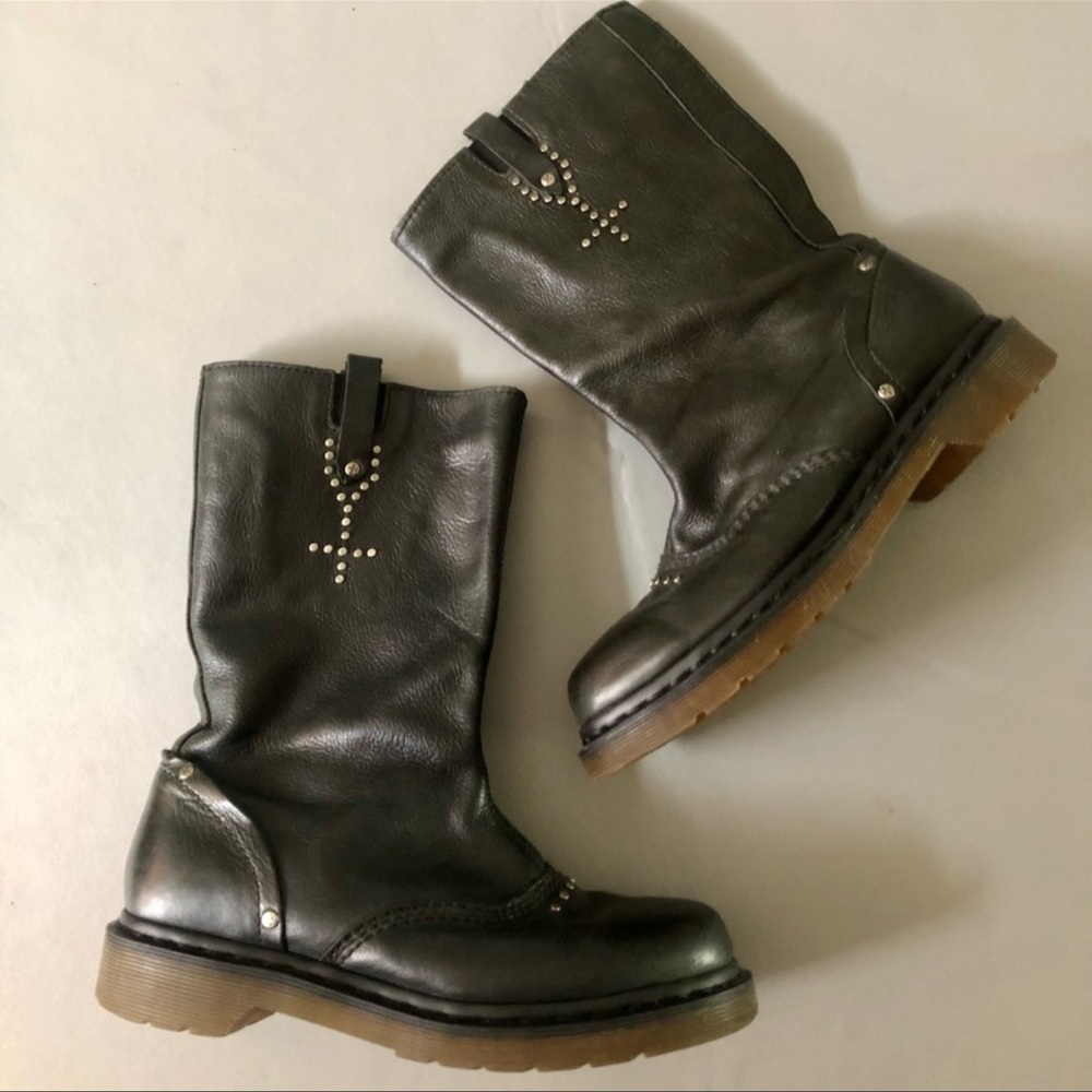 Dr Martens Boots Alexia Black Biker Military Boot Size 8